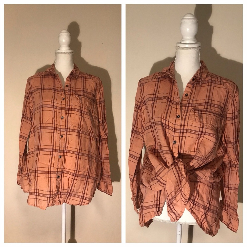 Free People Plaid Blouse in Rust and Black